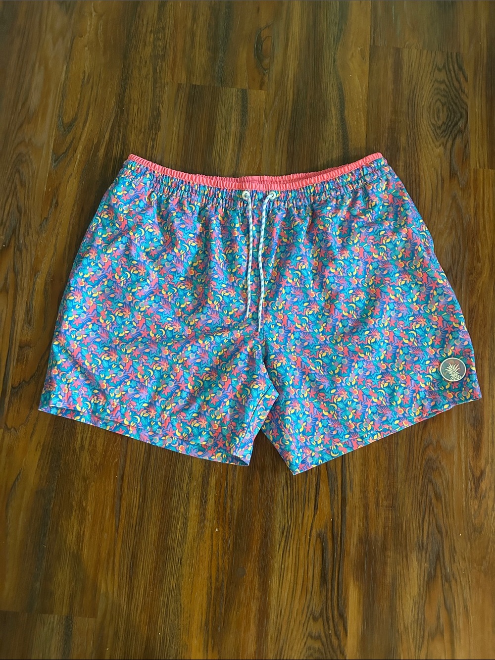 Men’s Chubbies Blue Floral Swim Trunks with Pink Waistband